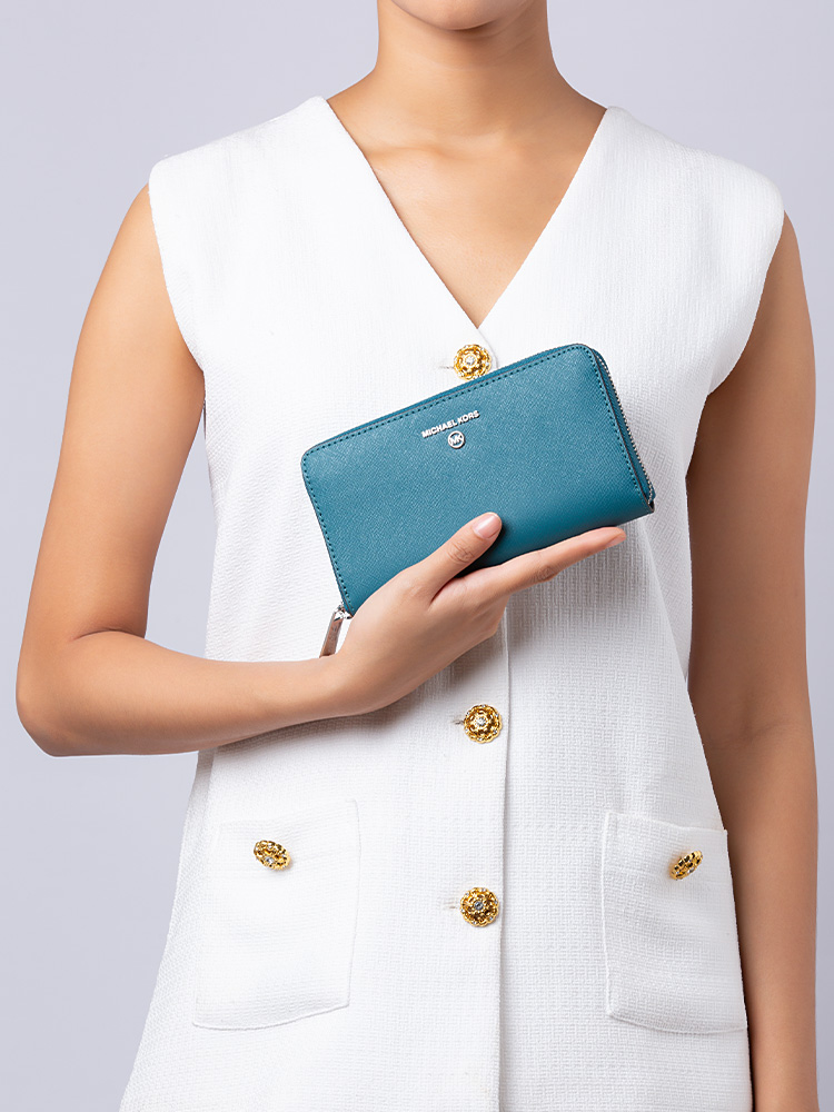 Jet Set Charm Saffiano Medium Wallet Dark Cyan