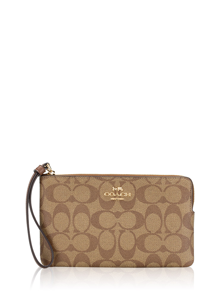 CS438 Signature Large Corner Zip Wristlet Khaki Saddle
