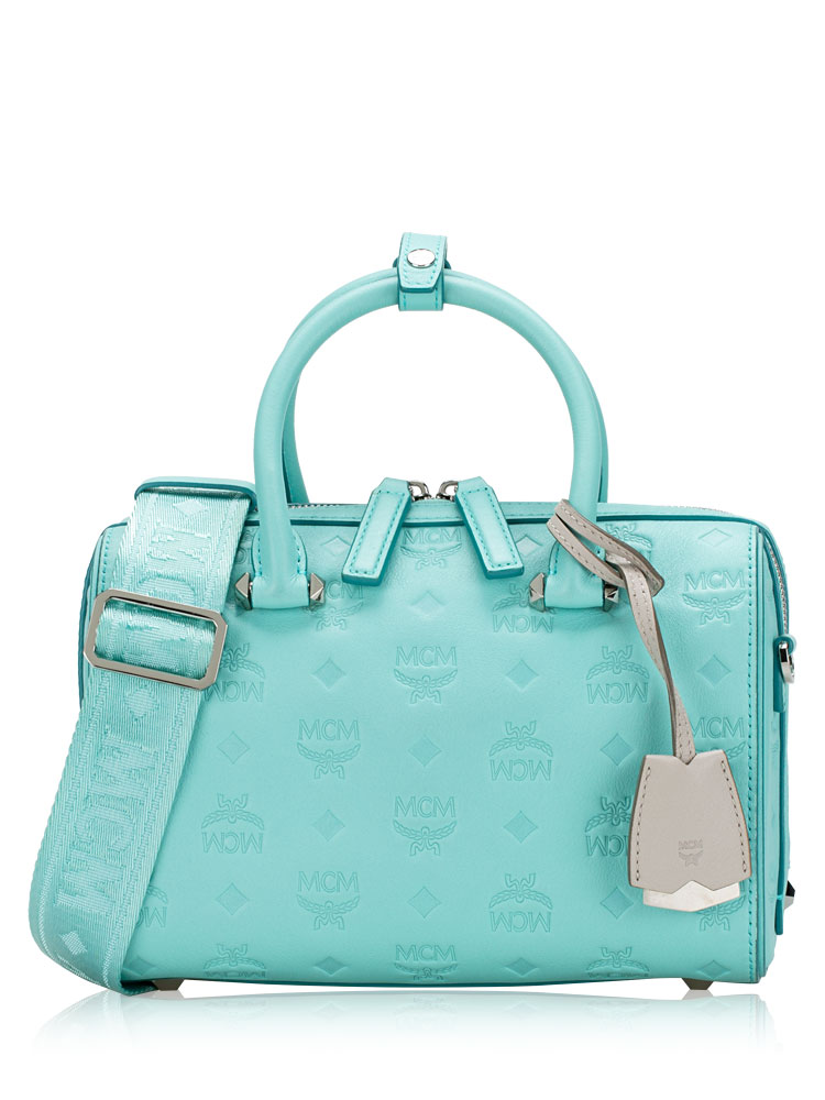 Calfskin Ottomar Monogram Essential Boston Bag with Strap Pool Blue