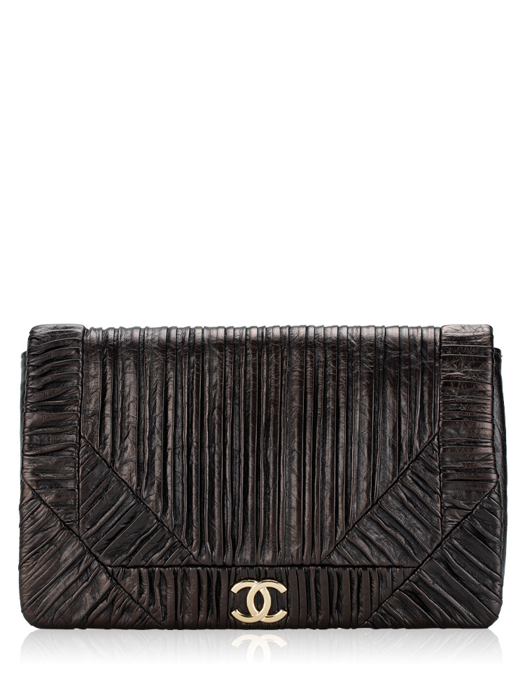 Crumpled Calfskin Coco Pleats Pochette Bronze