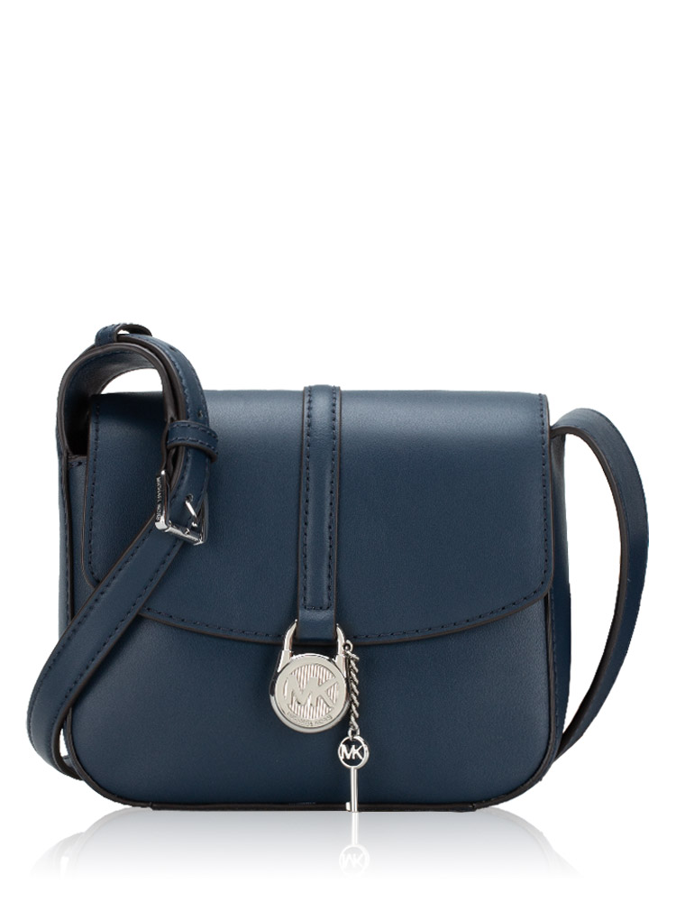 Lyra Leather Small Flap Crossbody Navy