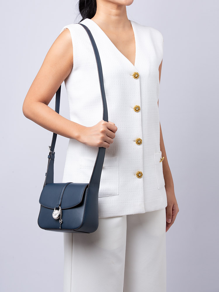 Lyra Leather Small Flap Crossbody Navy