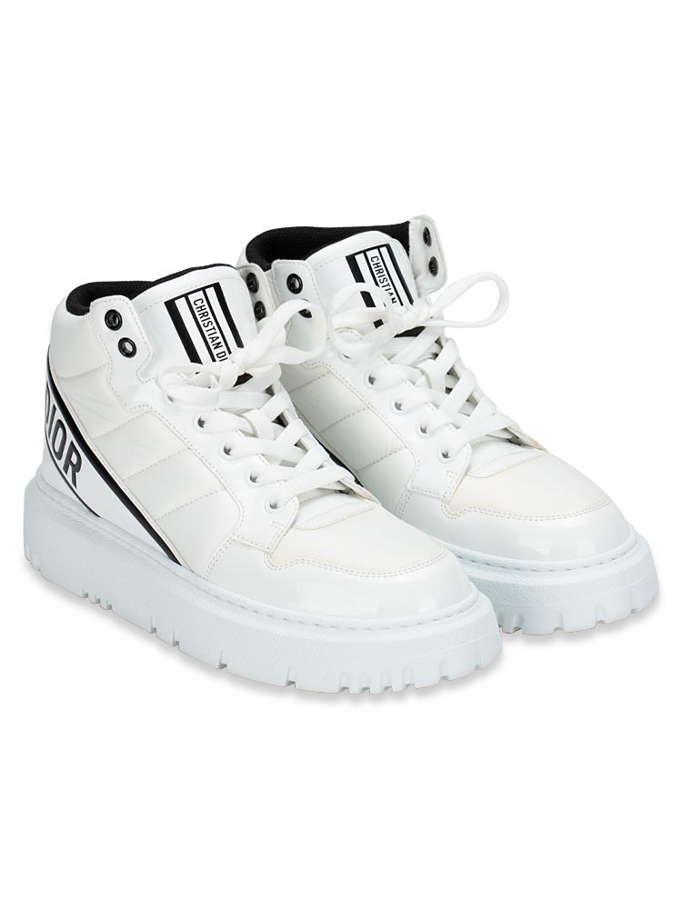 Nylon Fabric D-Player High Top Sneakers White Black Sz 36.5