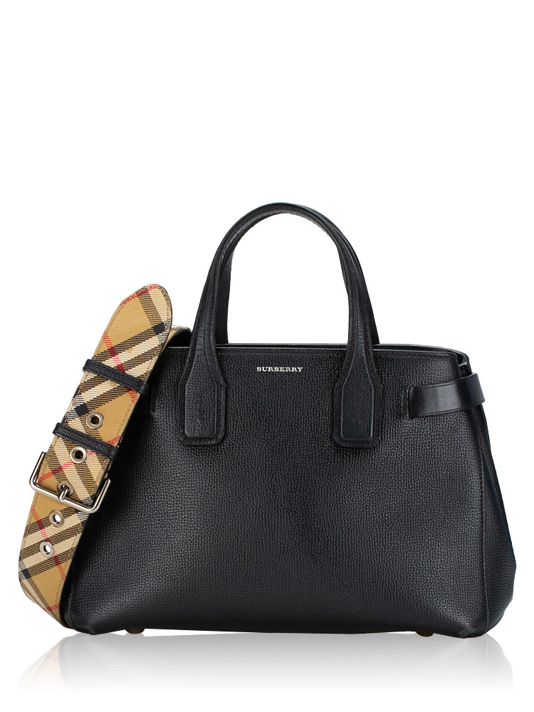 Grained Calfskin Banner Small Tote Black
