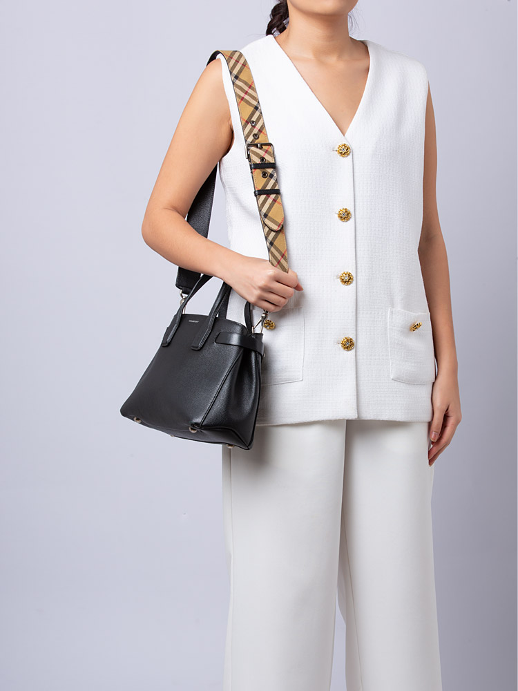 Grained Calfskin Banner Small Tote Black