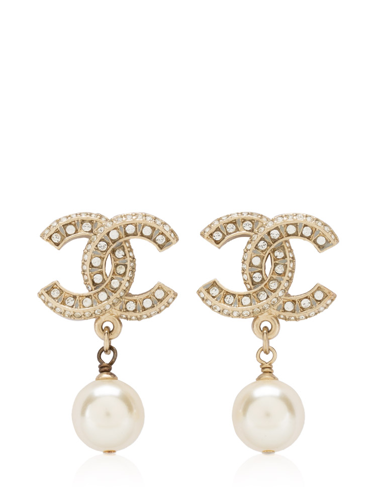 Pearl CC Drop Earrings Gold