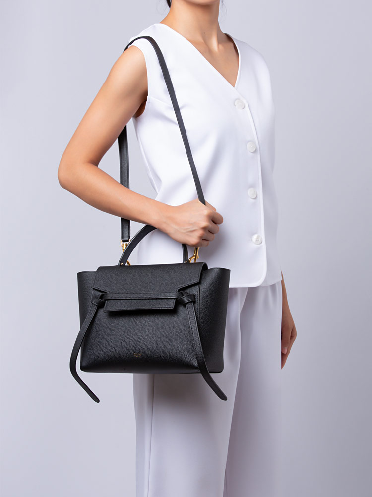 Grained Calfskin Micro Belt Bag Black