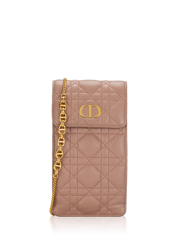 Grained Calfskin Cannage Caro Phone Crossbody Blush Powder