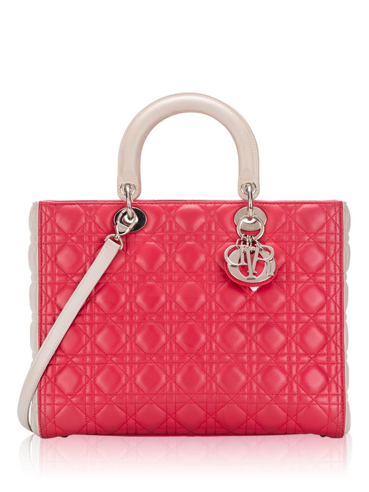 Lambskin Cannage Bi-Color Large Lady Dior Fuchsia Beige
