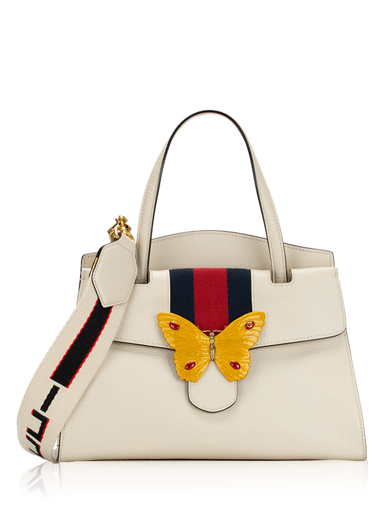 Grained Calfskin Web Butterfly Totem Medium Tote White