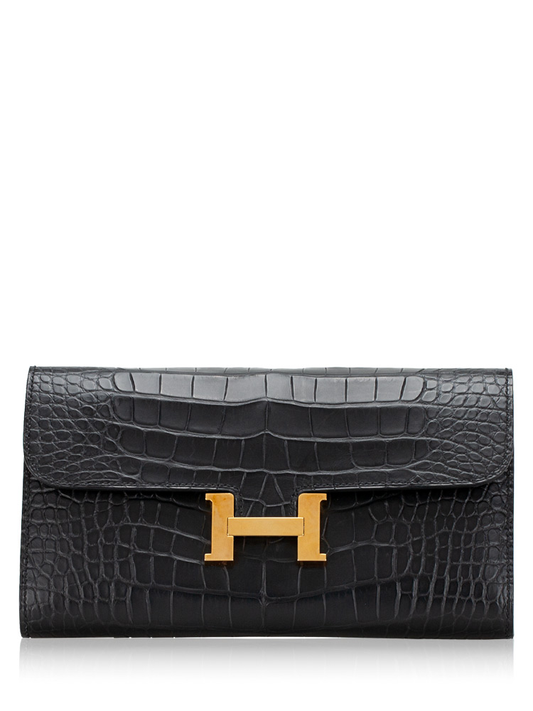 Matte Alligator Constance Long Wallet Black