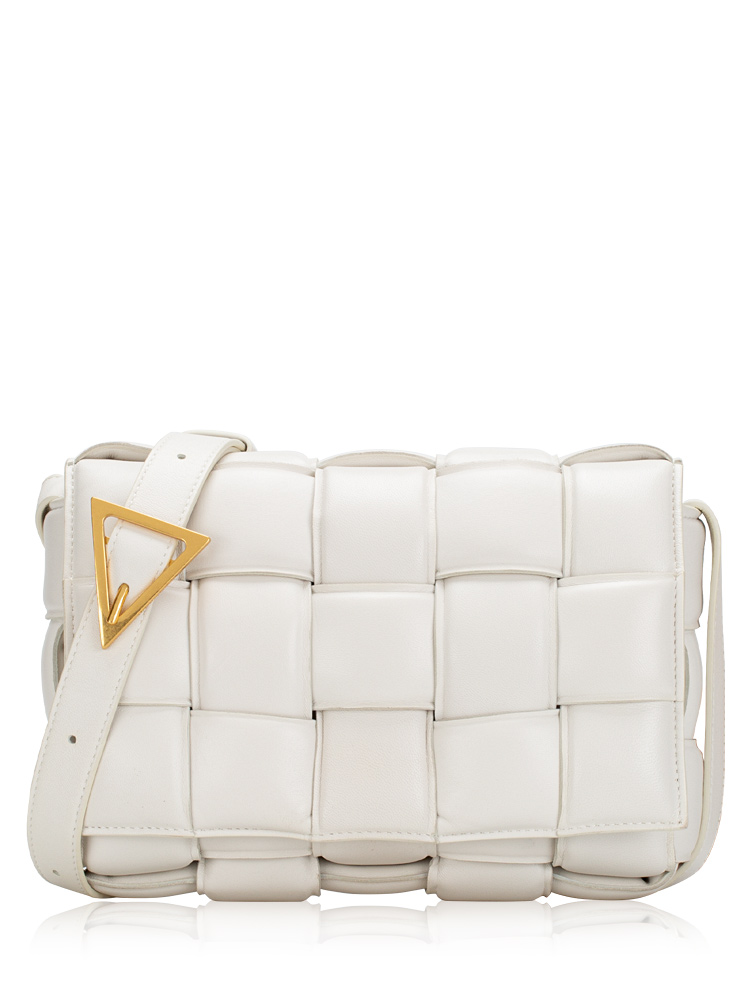 Lambskin Maxi Intrecciato Padded Cassette Crossbody White