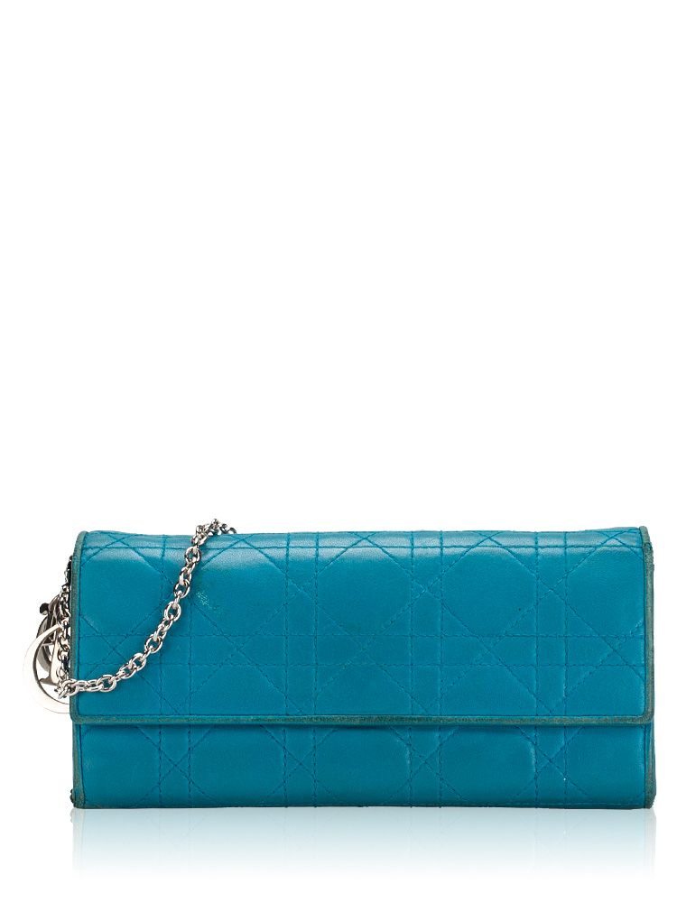 Lambskin Cannage Lady Dior Rendezvous Chain Wallet Turquoise