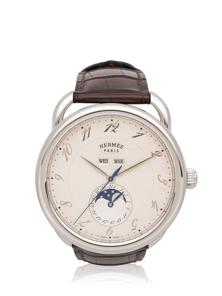 Stainless Steel Alligator 43mm Arceau Grande Lune Automatic Watch Havane