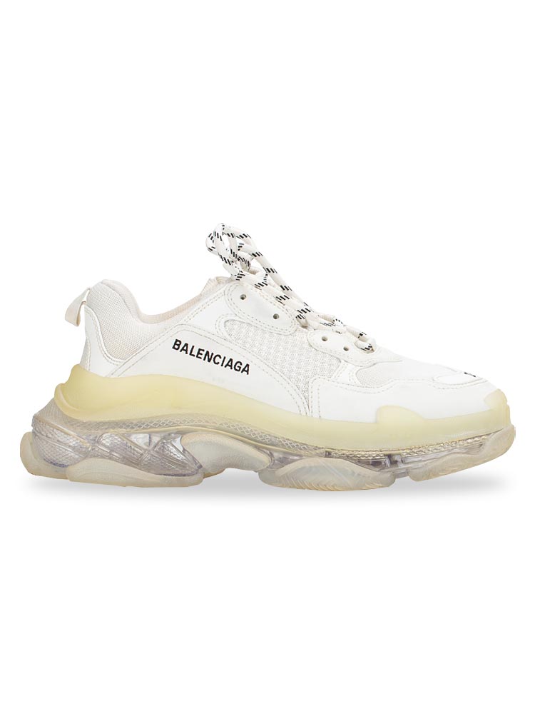 Fabric Mesh Clear Sole Triple S Sneakers White Sz 39