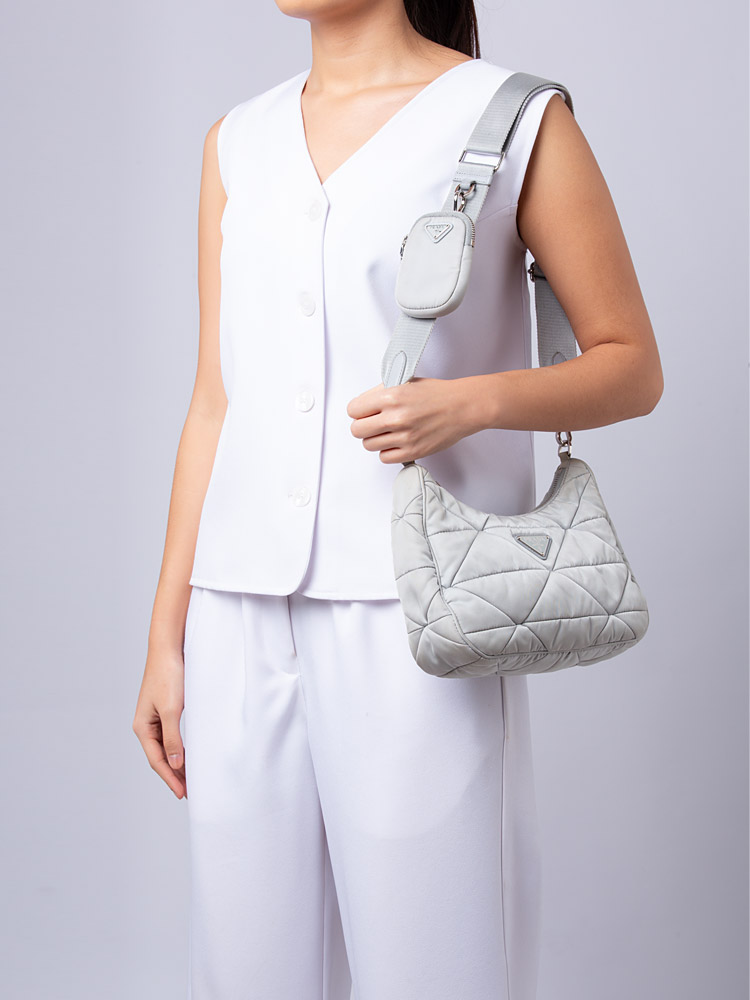 1BC151 Re-Nylon Quilted Padded Multi Pochette Crossbody Fiordaliso