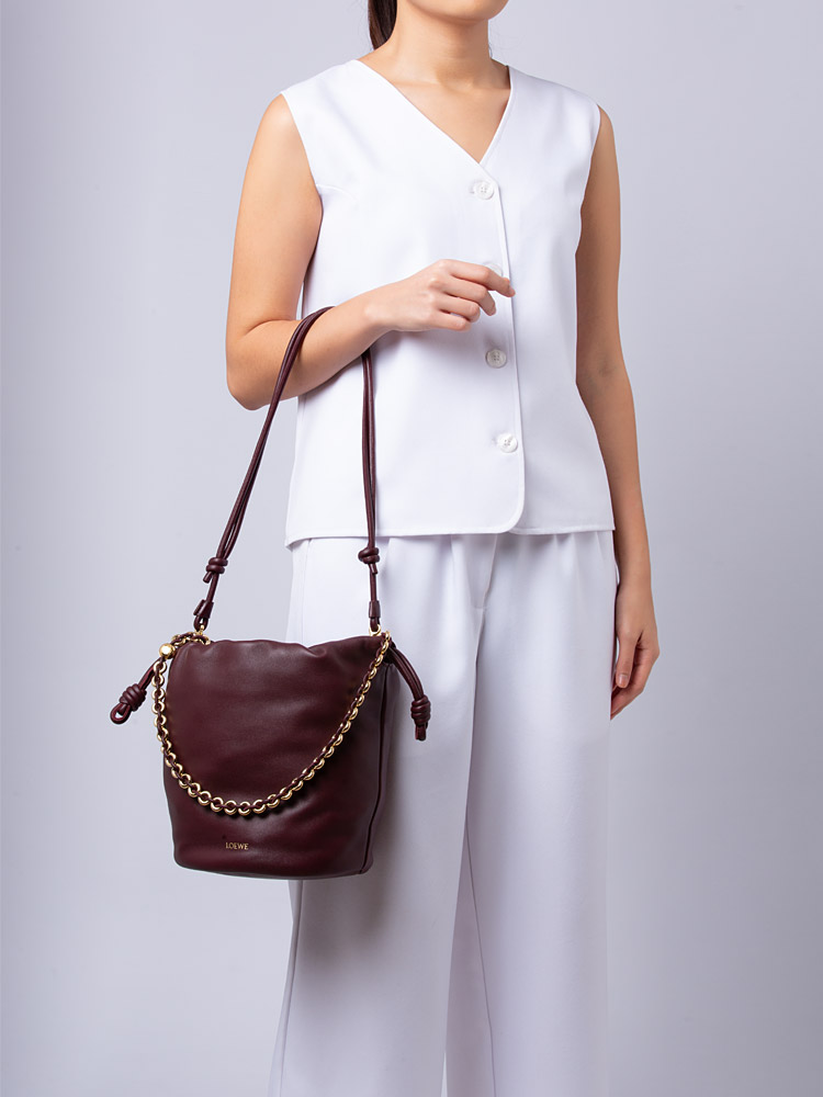 Mellow Nappa Lambskin Flamenco Bucket Bag Dark Burgundy