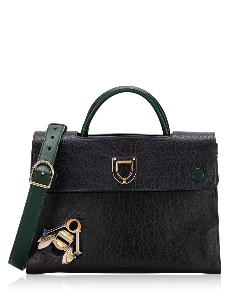 Grained Lambskin Diorever Medium Flap Bag Black Green