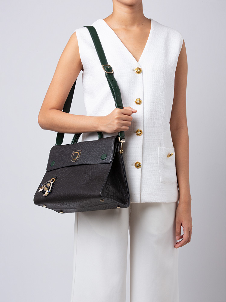 Grained Lambskin Diorever Medium Flap Bag Black Green