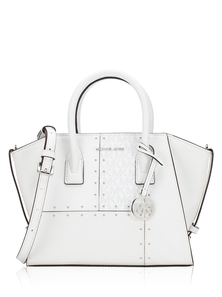 Avril Studded Signature Patchwork Small Satchel Optic White