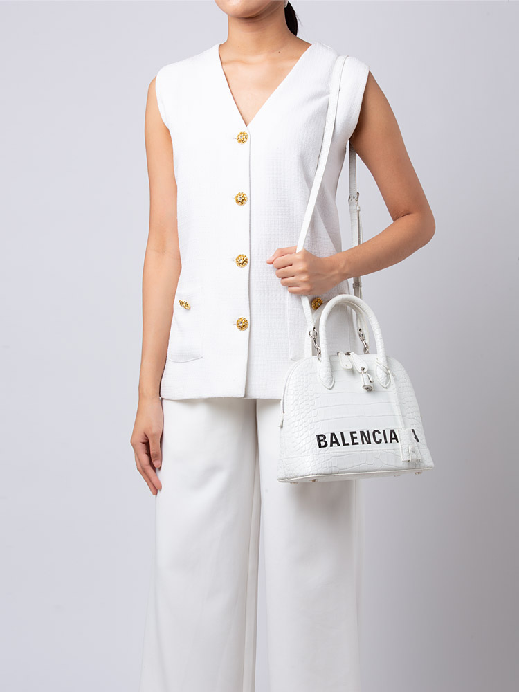 Croco Effect Ville Small Top Handle Bag White