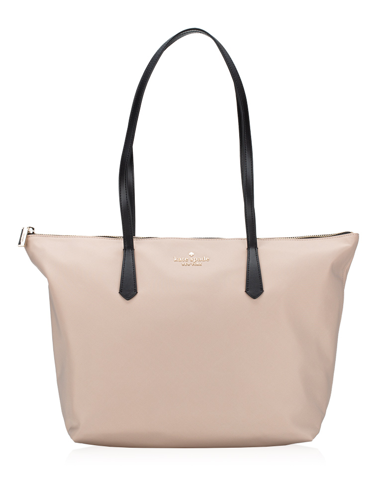 Kitt Colorblock Nylon Large Tote Black Warm Beige