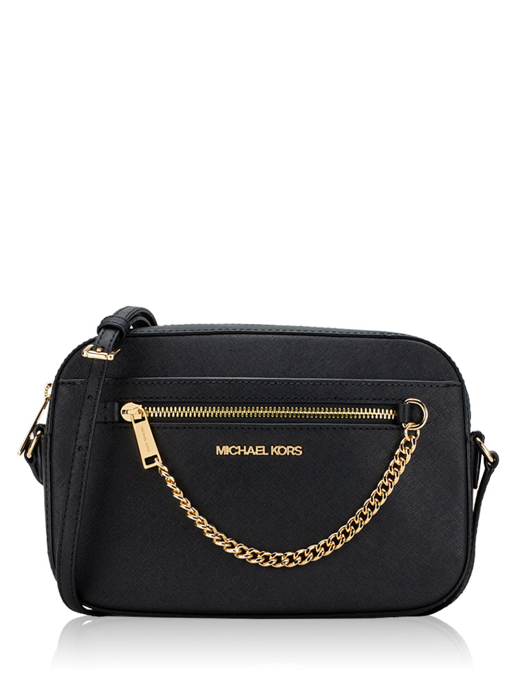 Jet Set Item Large East West Zip Chain Crossbody Black Gold