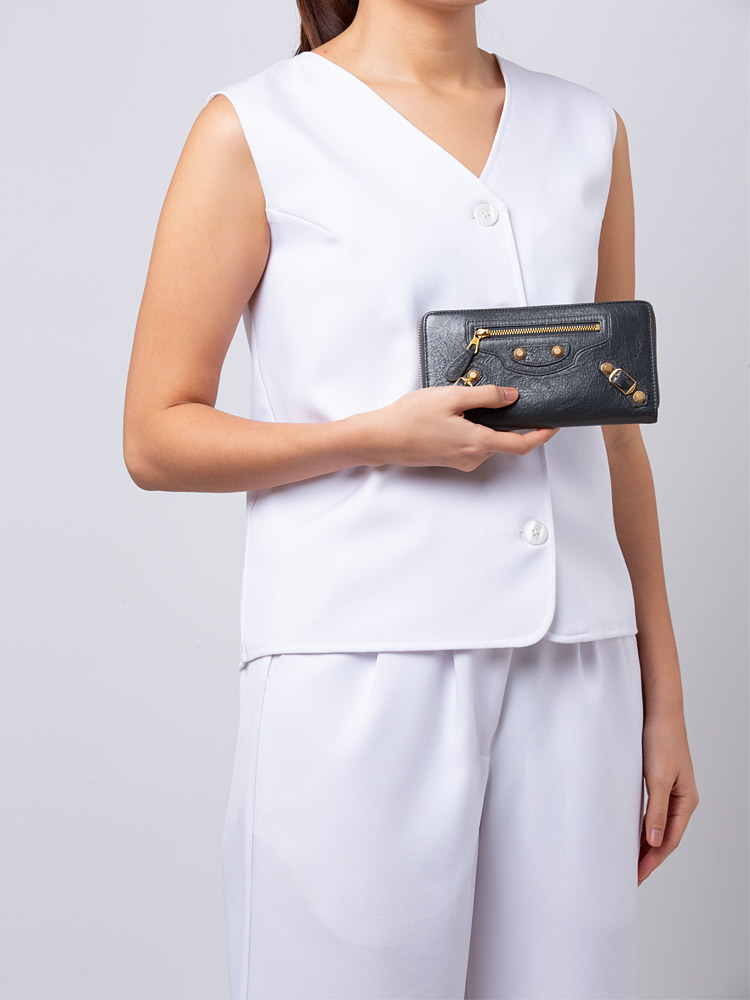 Giant Gold Zip Wallet Gris Fossile