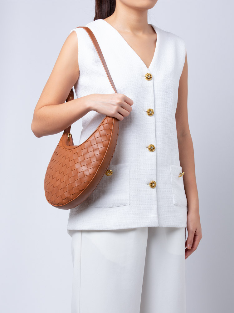 Nappa Intrecciato Drop Small Shoulder Bag Wood
