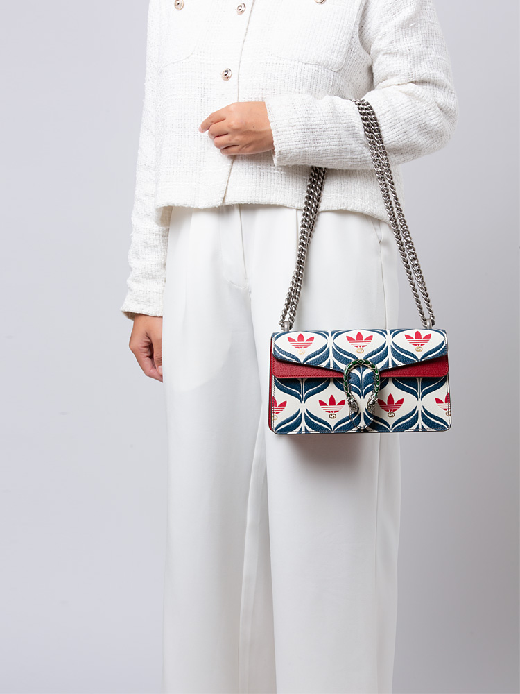 X Adidas Calfskin Crystal Dionysus Small Shoulder Bag Blue White Hibiscus Red