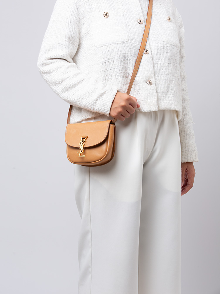 Smooth Vintage Calfskin Kaia Small Satchel Brown Gold