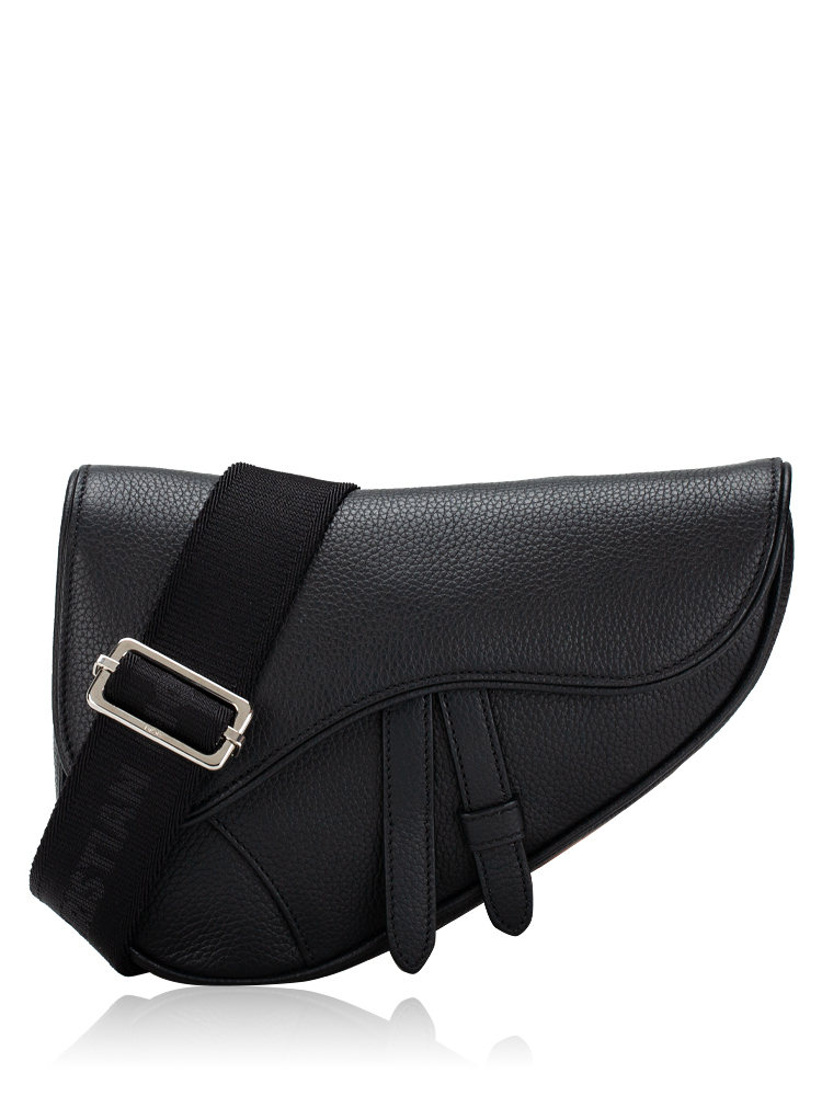 Mens Grained Calfskin Mini Saddle Bag Black