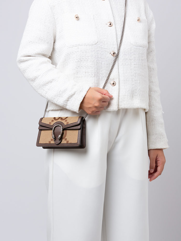Jumbo GG Dionysus Super Mini Flap Shoulder Bag Camel Ebony New Acero