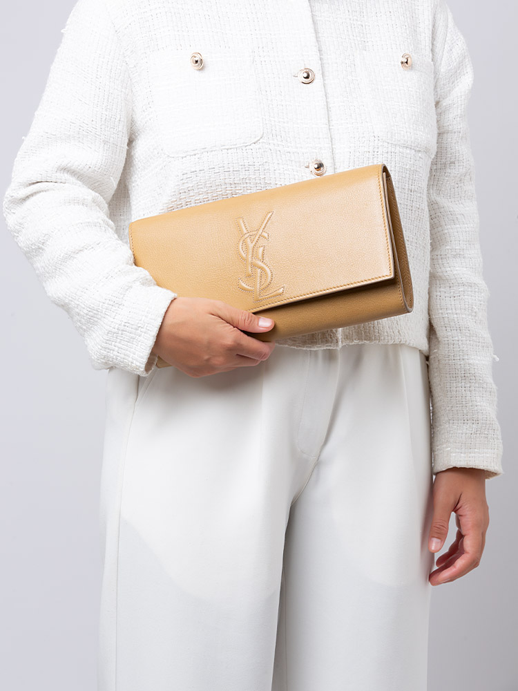 Goatskin Large Belle De Jour Clutch Beige