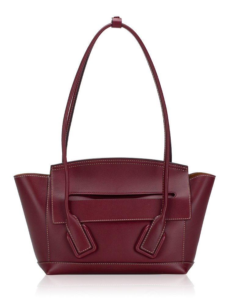 French Calfskin Maxi Intrecciato Arco Small Shoulder Bag Bordeaux