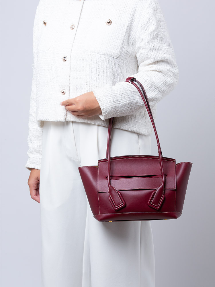 French Calfskin Maxi Intrecciato Arco Small Shoulder Bag Bordeaux