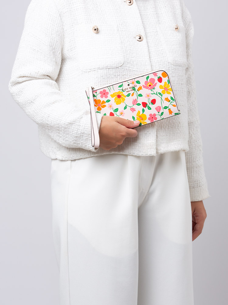 Lucy Strawberry Garden Medium L-Zip Wristlet Pink Multi