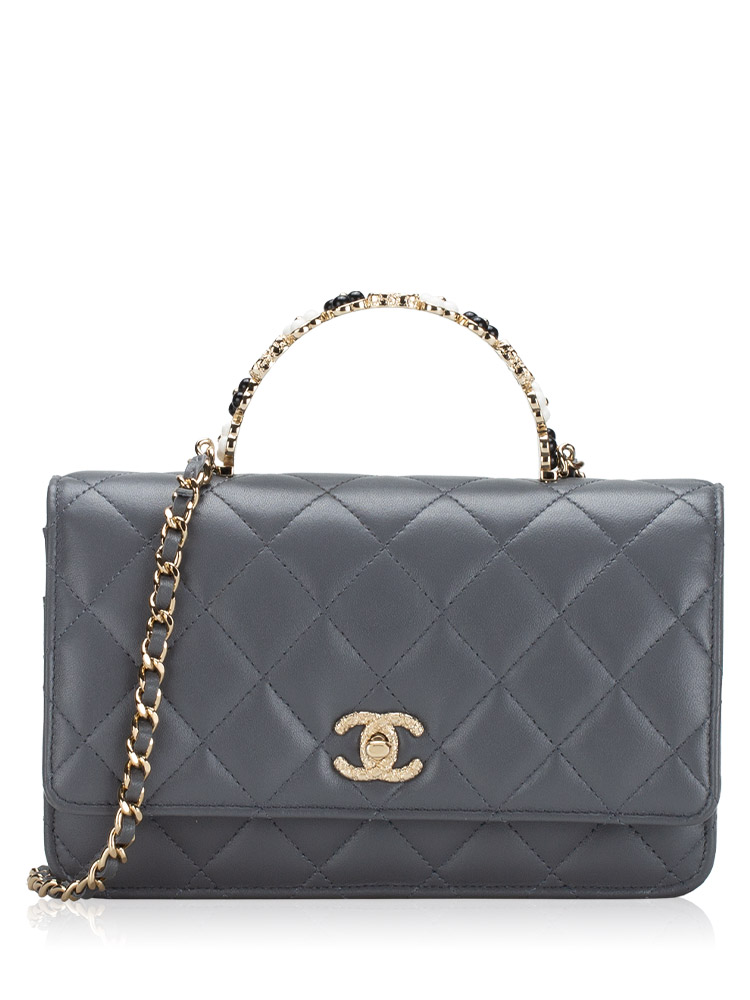 Lambskin Flower Pick Me Up Wallet On Chain WOC Grey