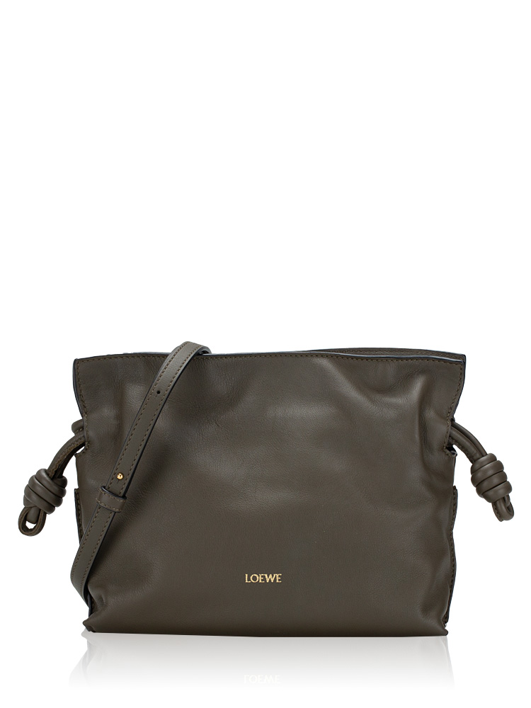 Calfskin Flamenco Knot Mini Clutch with Strap Khaki