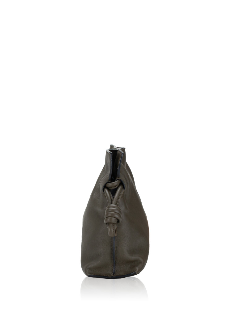 Calfskin Flamenco Knot Mini Clutch with Strap Khaki