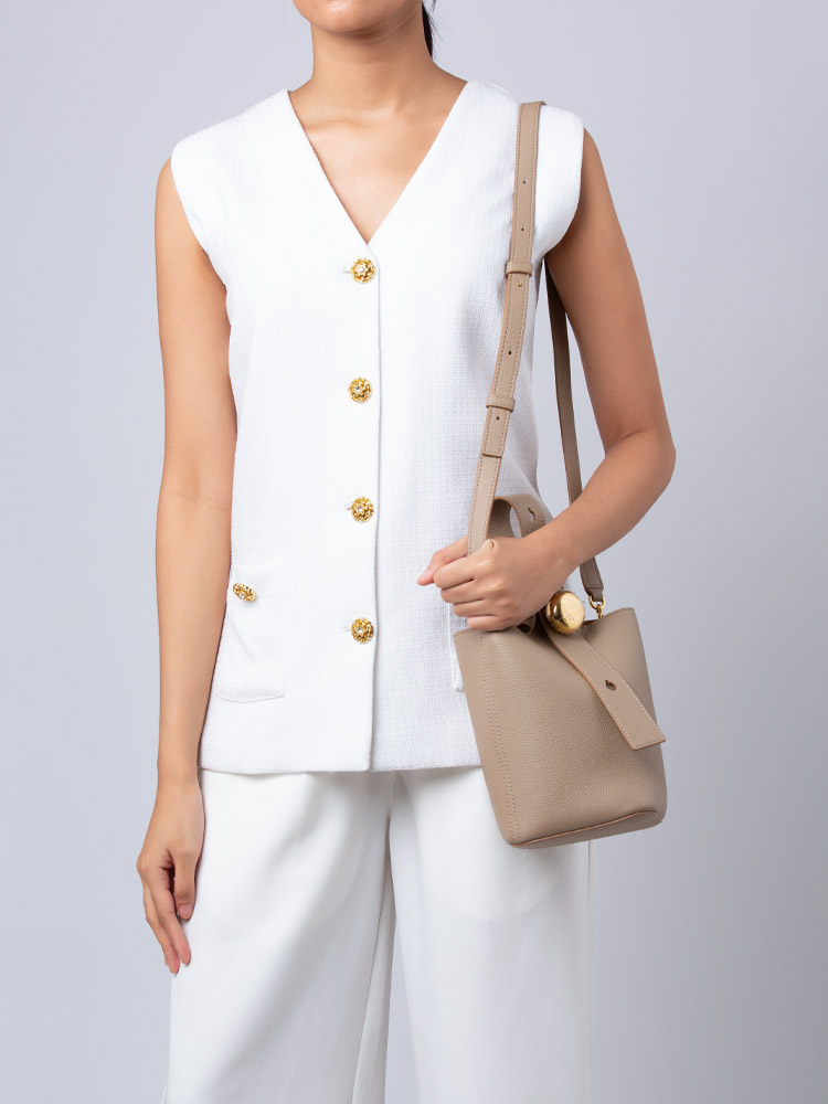 Calfskin Pebble Mini Bucket Bag Sand