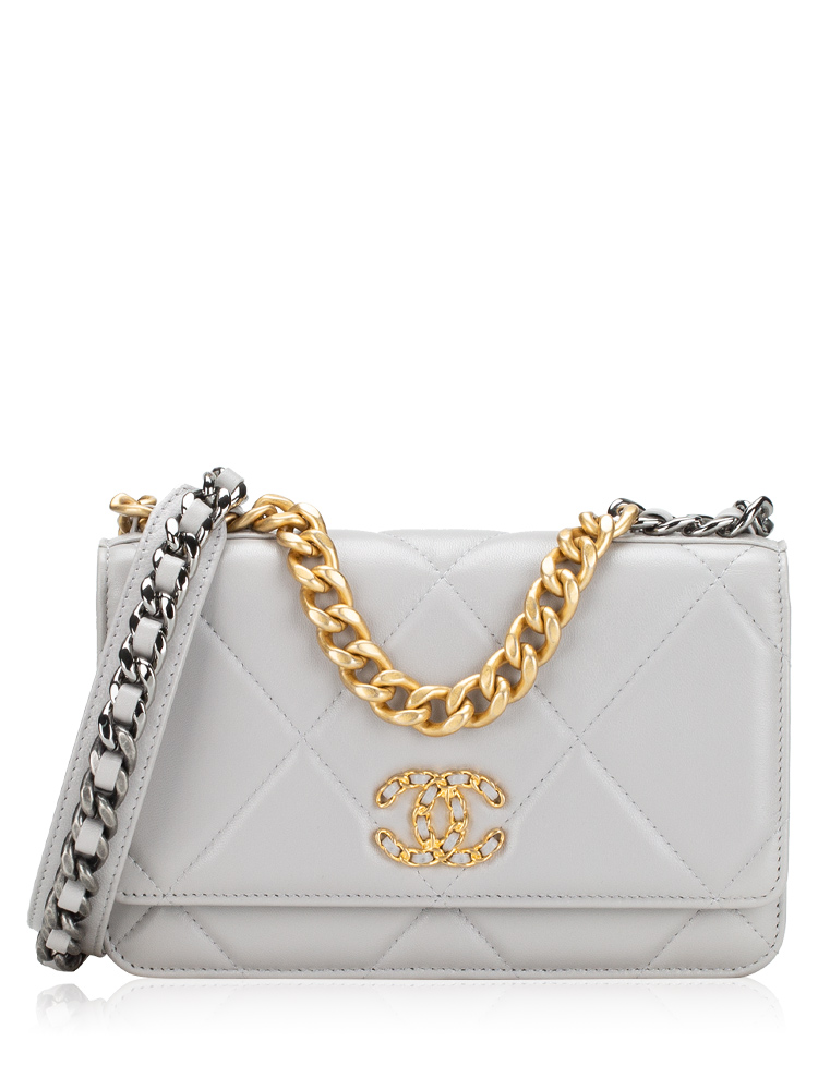 Lambskin Chanel 19 Wallet On Chain WOC Grey
