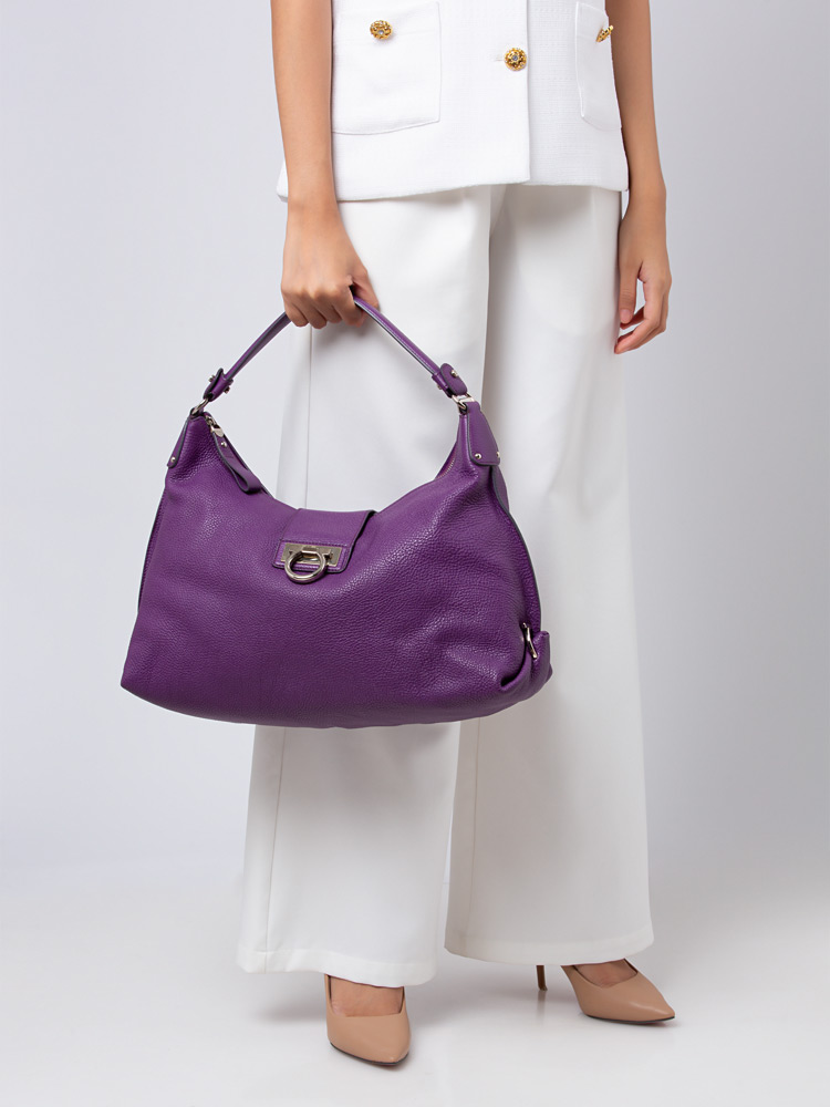 Pebbled Calfskin Fanisa Hobo Purple