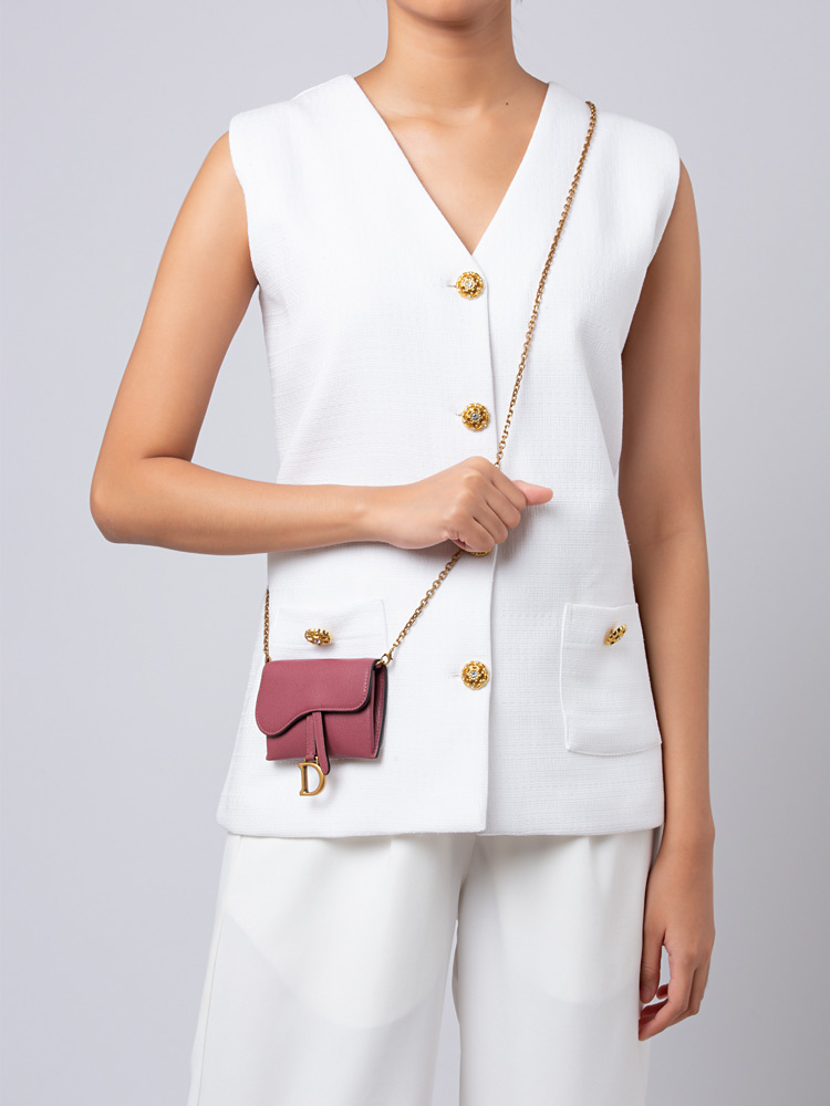 Goatskin Nano Saddle Chain Pouch Pink