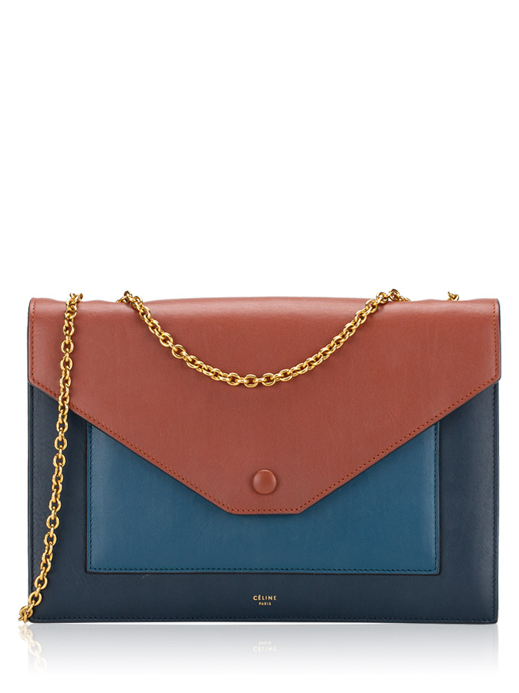 Shiny Calfskin Pocket Chain Shoulder Bag Metallic Blue