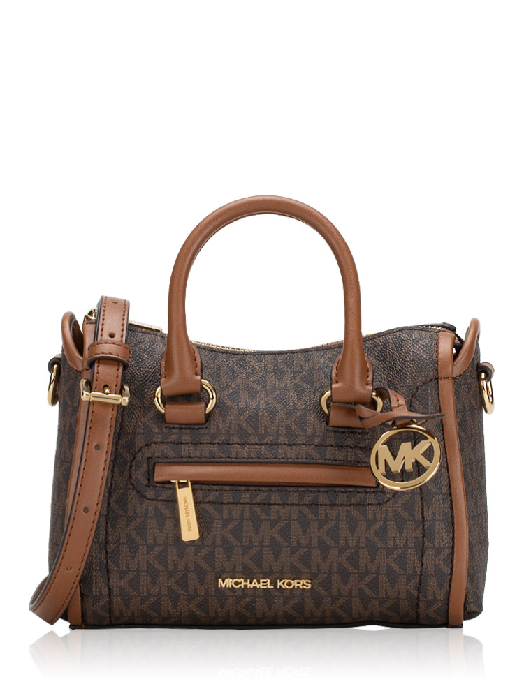 Signature Carine XS Top Zip Satchel Brown Gold