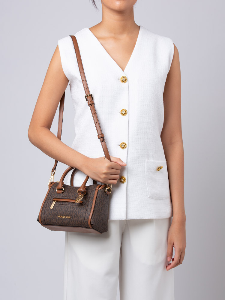 Signature Carine XS Top Zip Satchel Brown Gold