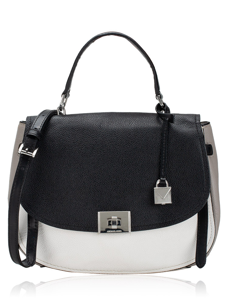 Cassie Leather Large Top Handle Satchel Optic Pearl Grey Black