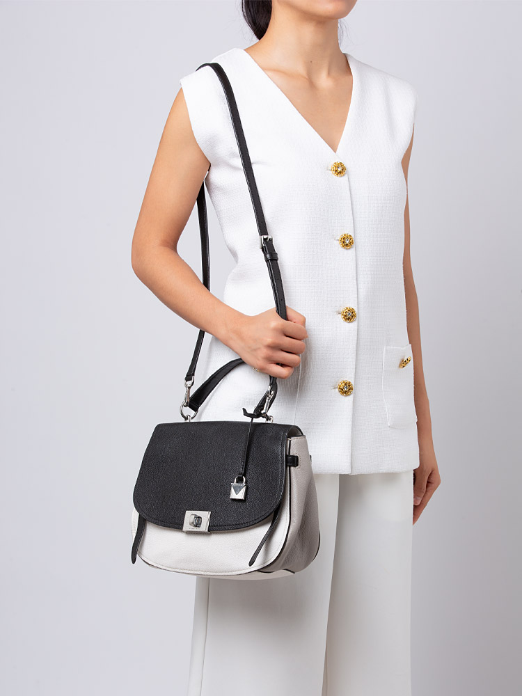 Cassie Leather Large Top Handle Satchel Optic Pearl Grey Black
