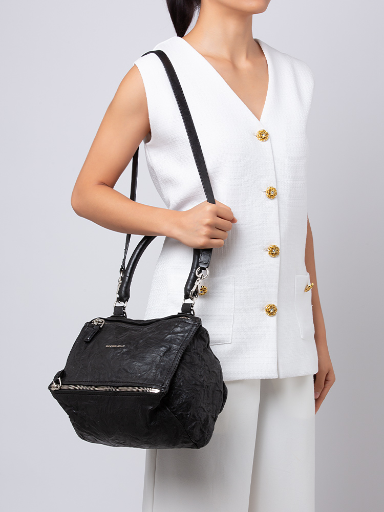 Tumbled Sheepskin Small Pandora Bag Black